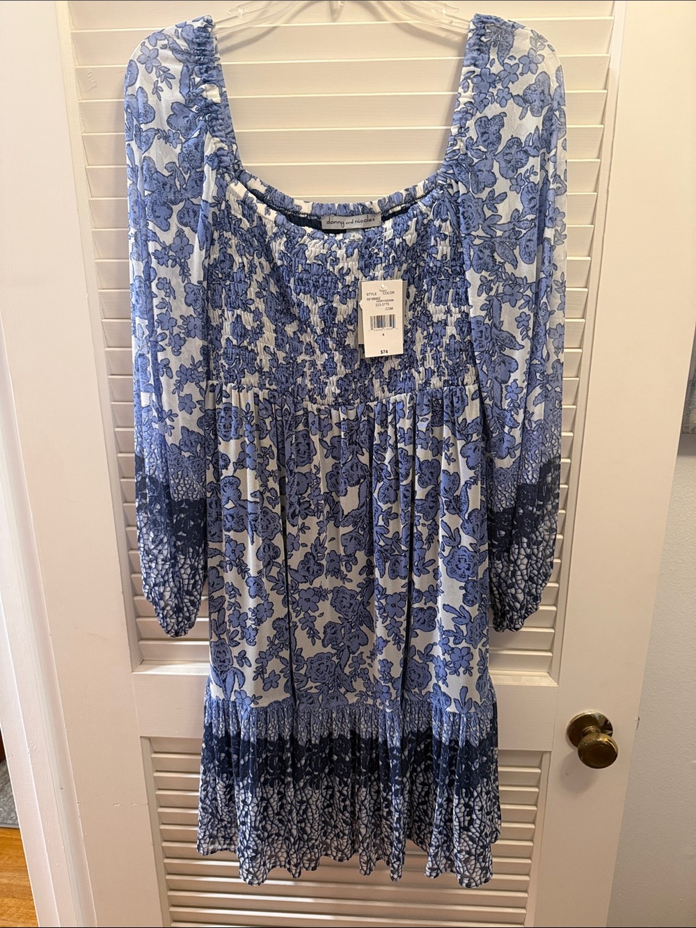 Danny & Nicole Blue and Ivory Smocked Floral Top